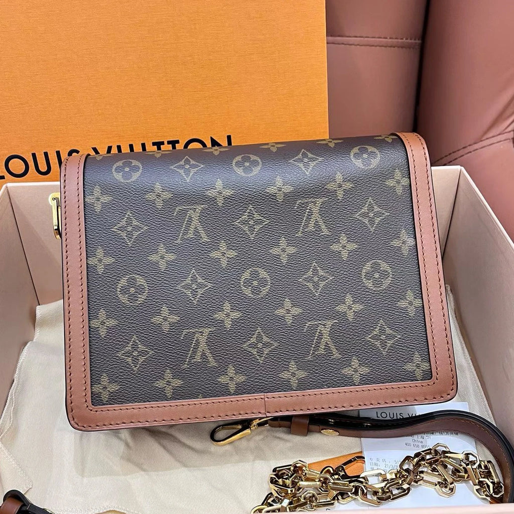 Louis Vuitton Dauphine MM Chain Shoulder Crossbody Brown Gold Women Classic