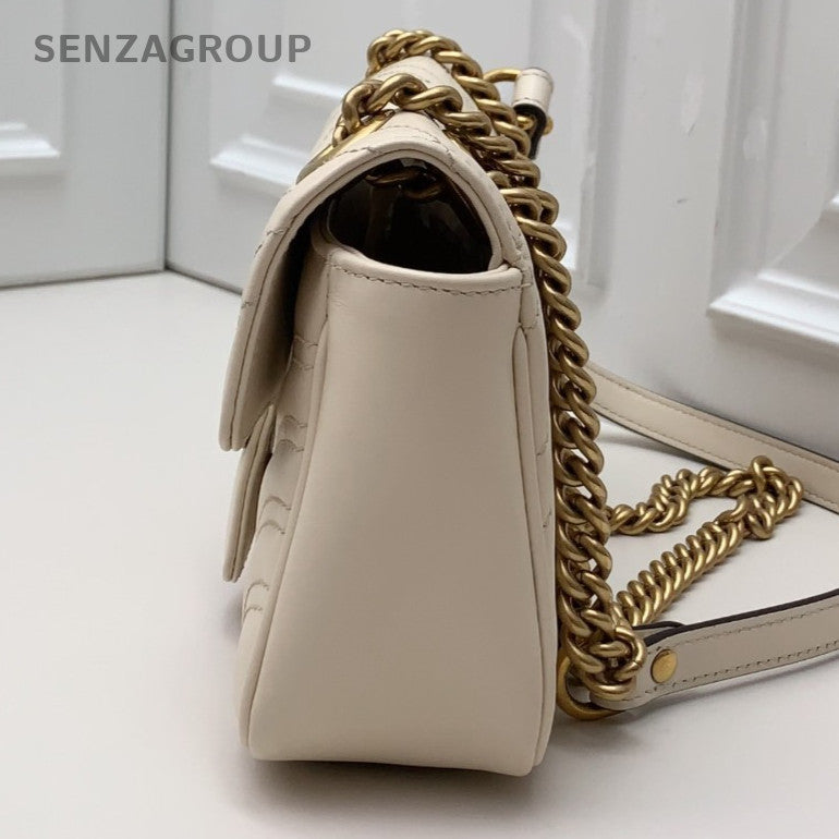 Gucci Marmont Chain Shoulder Bag Crossbody White Gold Women Classic
