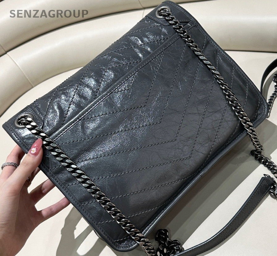 YSL Saint Lauren niki MM Shoulder Crossbody Bag Black Women Almost Brand New