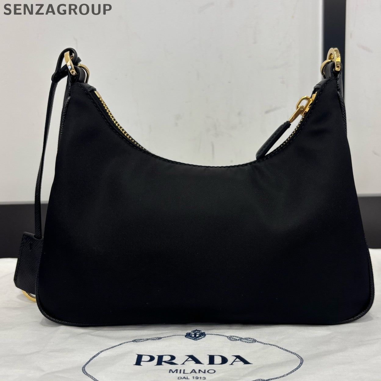Prada Re-Edition Chain Shoulder Bag Black Gold Classic Women's