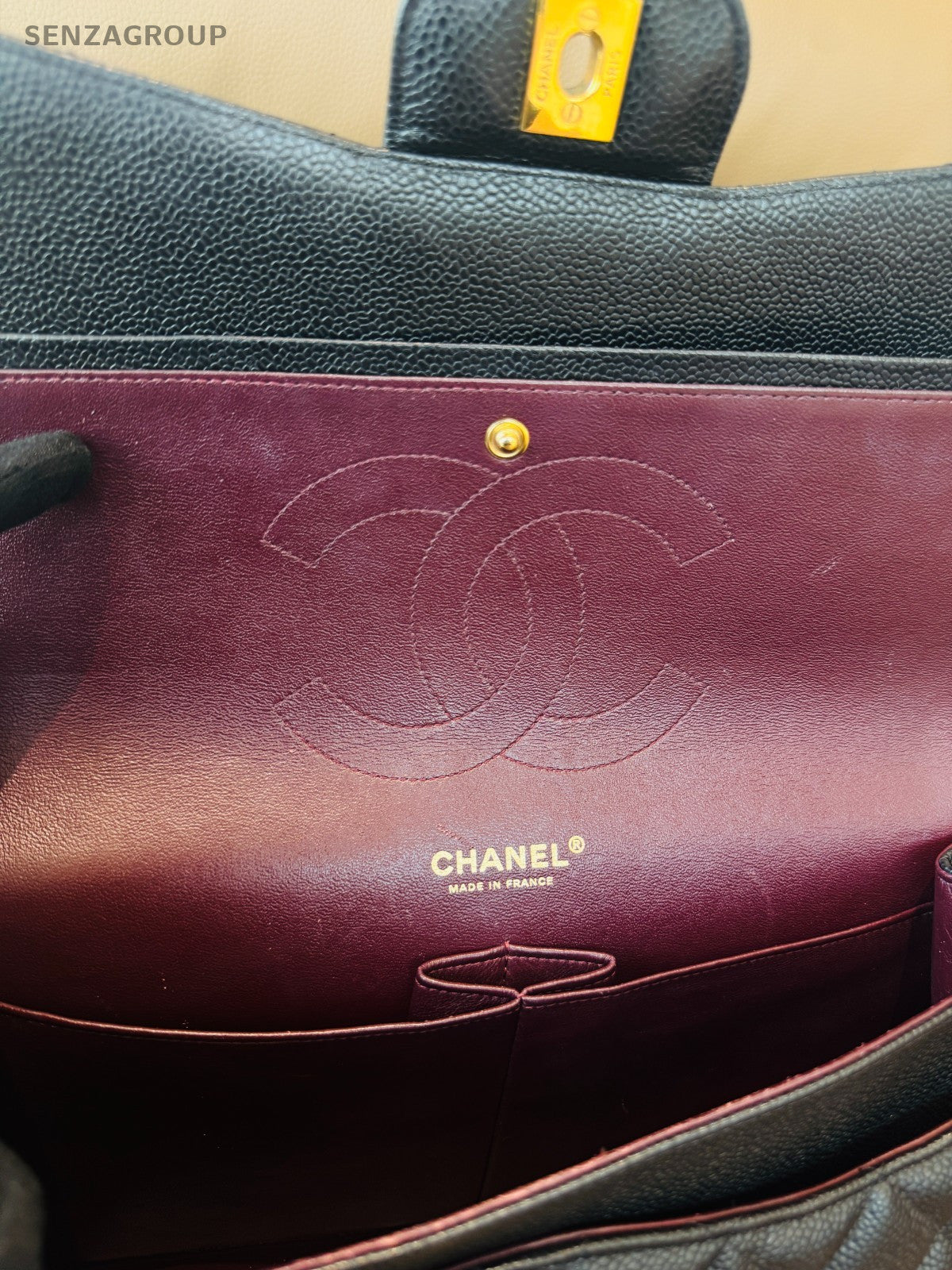 CHANEL Classic Flap Jumbo Caviar Chain Shoulder bag Black Gold Women Classic