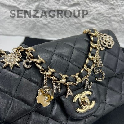 Chanel 21C Mini Classic Flap Black Gold Lambskin Chain Shoulder Bag