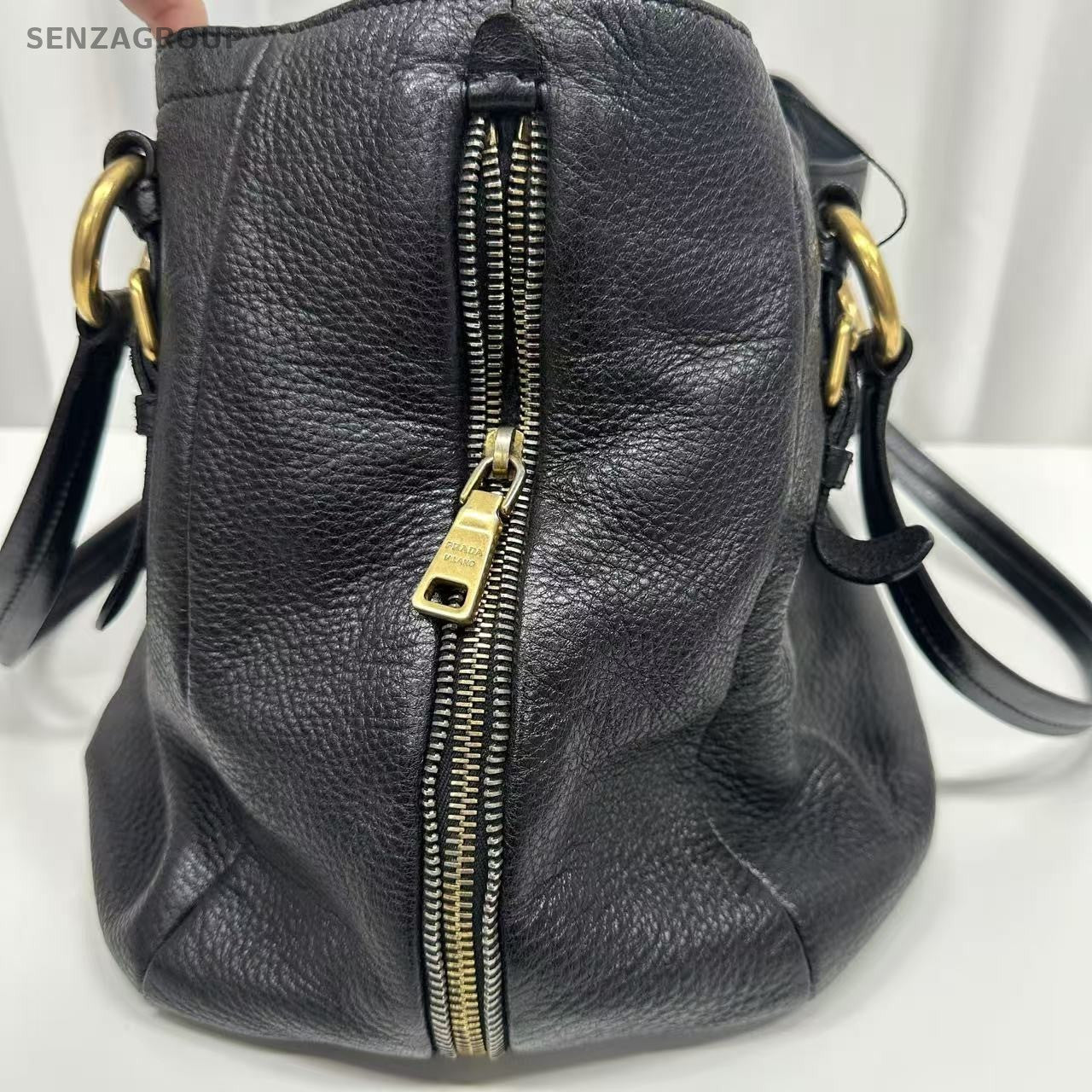 PRADA Black gold All Leather Tote Shoulder bag