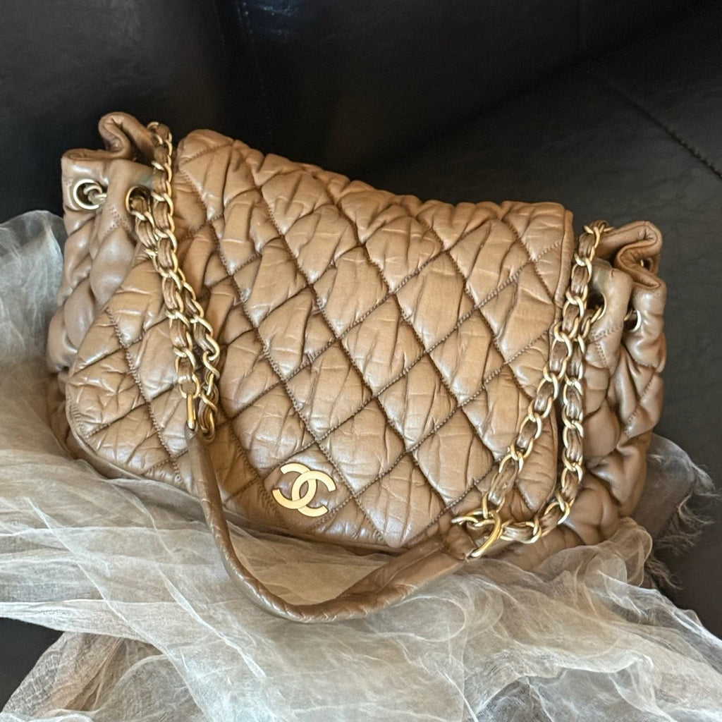 Authentic Chanel Puff Flap Bag Chain Shoulder Bag Gold