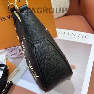 Louis Vuitton Black Leather Zipper Shoulder Crossbody Bag Gold Hardware