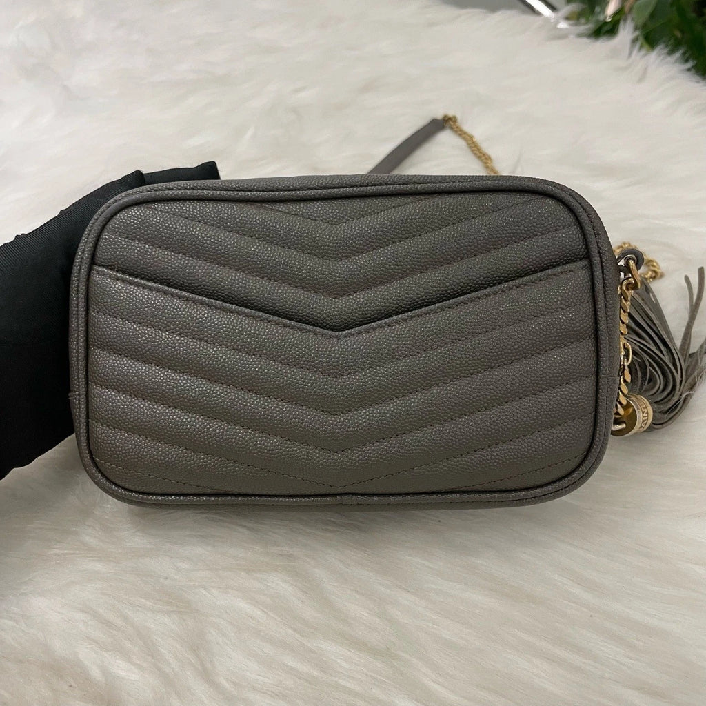 Saint Laurent Camera Bag Chain Strap Crossbody Green Gold Classic Women