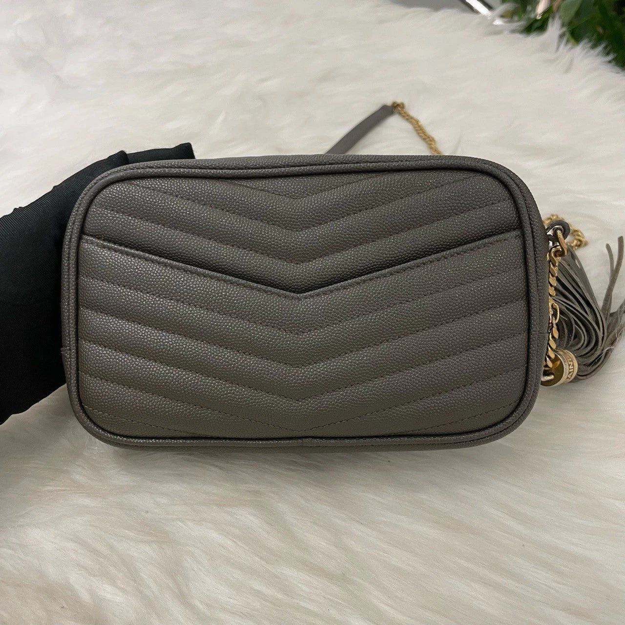 Saint Laurent Camera Bag Chain Strap Crossbody Green Gold Classic Women