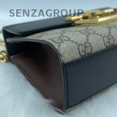 GUCCI Padlock Canvas Brown Gold Chain Shoulder Crossbody Bag Women