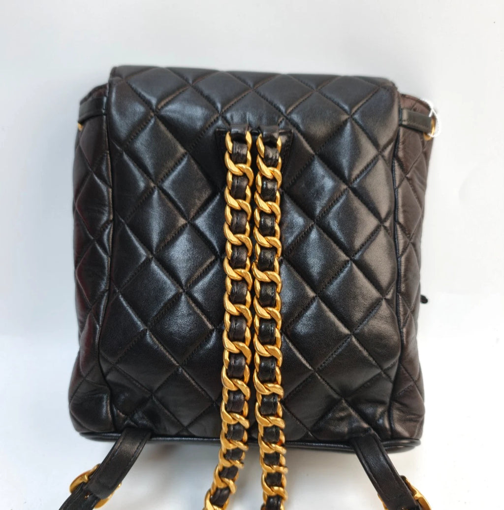 Chanel Duma PM Chain Backpack Brown Gold Diamond Used Women Classic