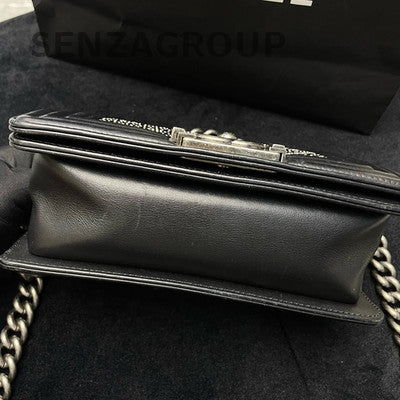 Chanel Black Silver Calfskin Small Le Boy Chain Shoulder Crossbody Bag