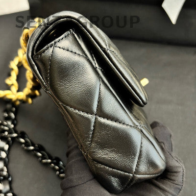 Chanel Ceramic Chain Quilted Flap Bag Black Gold Classic Women's Fashion