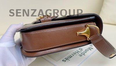 Gucci 1955 Horsebit Medium Brown Gold Buckle Shoulder Bag Classic Women