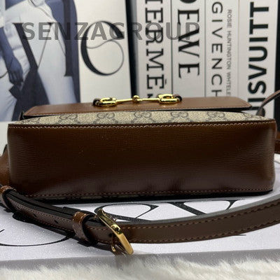 Gucci 1955 Small Camera Bag GG Monogram Brown Gold Buckle Women's Fashion