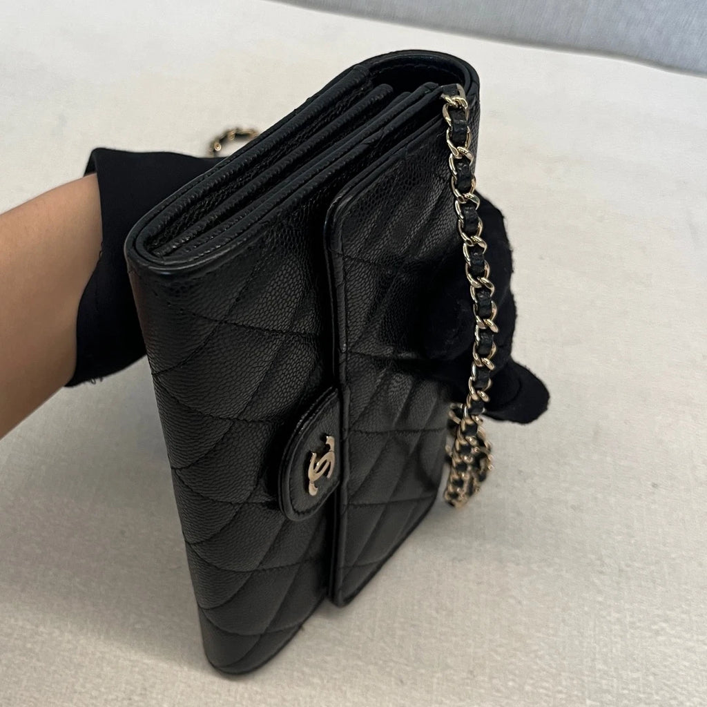 Chanel Classic Flap Calfskin Diamond Gold Chain Black Shoulder Bag Crossbody
