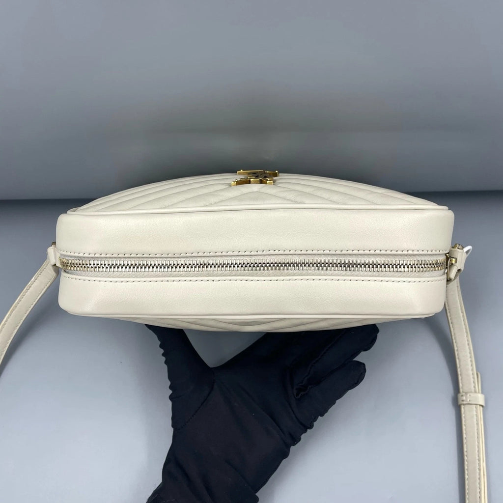 YSL White Leather Fringe Camera Crossbody Bag For Women