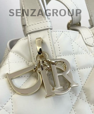 Dior Toujours Dioramour Cannage Quilted Handbag White Gold Classic Women