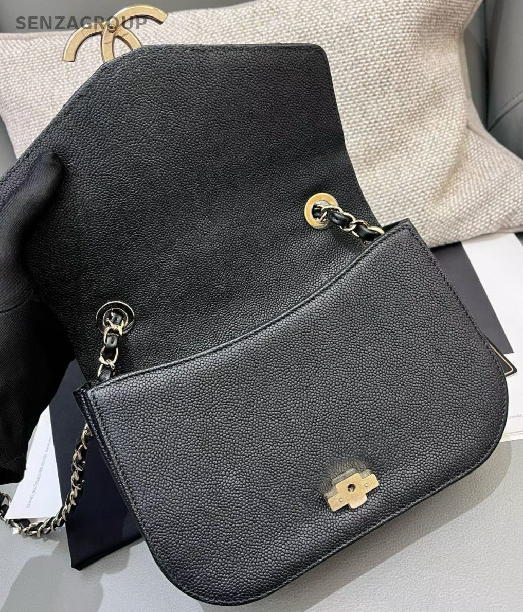 Chanel Cuba Chain Shoulder Bag Diamond Black Gold Women Classic Designer