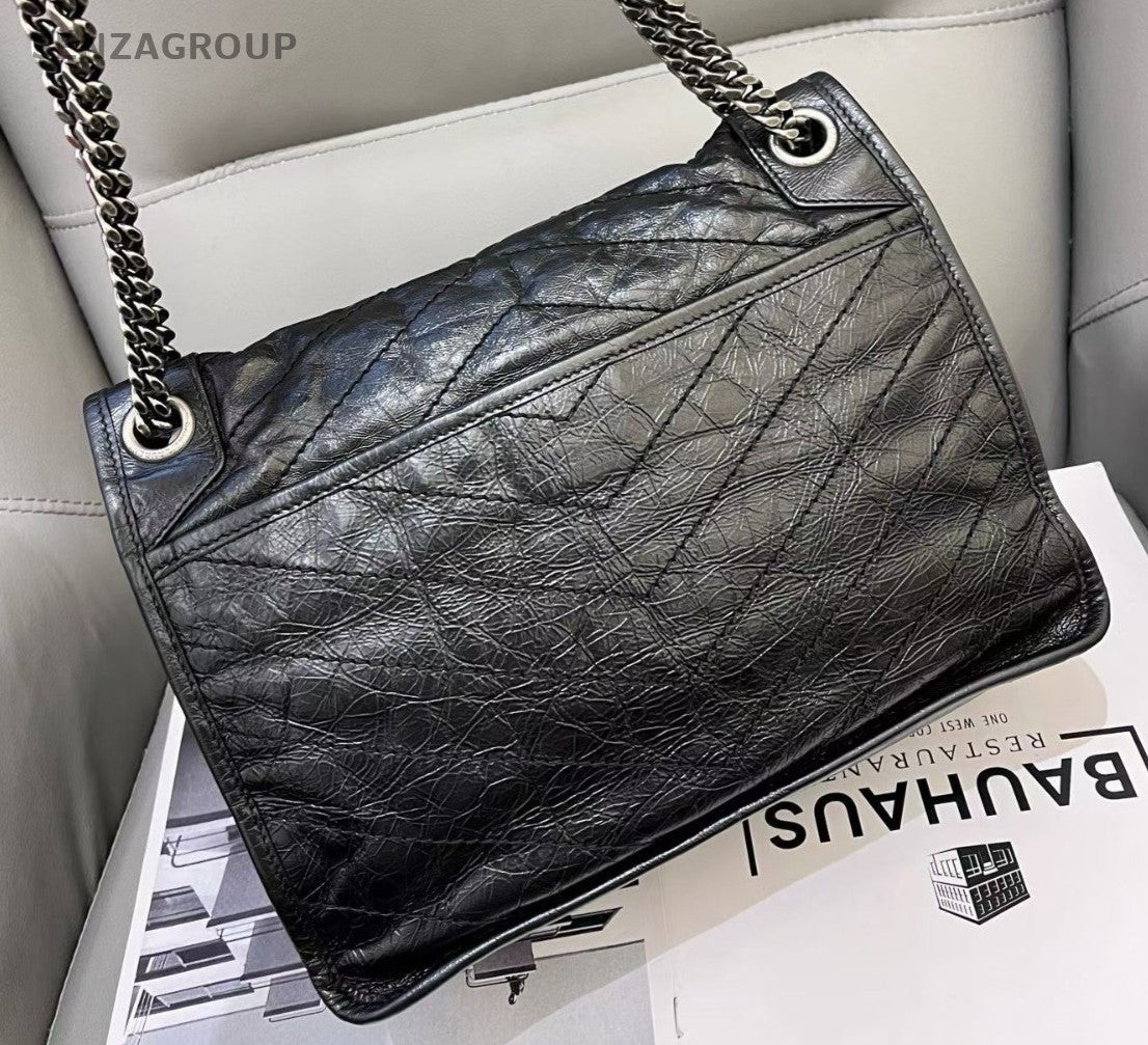 Saint Laurent Niki MM Chain Shoulder Bag Crossbody Black Silver Women Classic