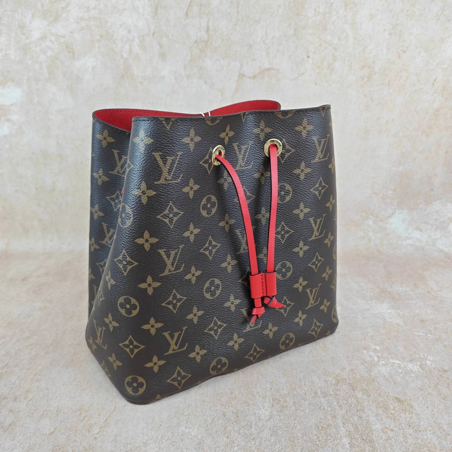 Louis Vuitton NEONOE Monogram Canvas Red Bucket Bag For Women