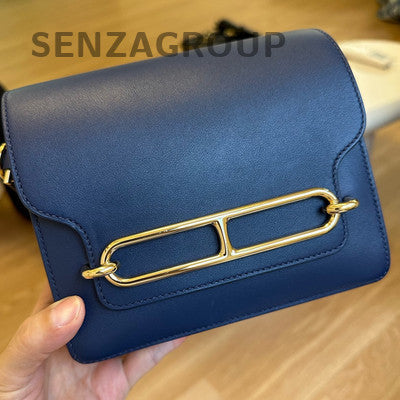 Hermès Roulis Swift Calfskin Blue Gold Shoulder Bag Classic Women