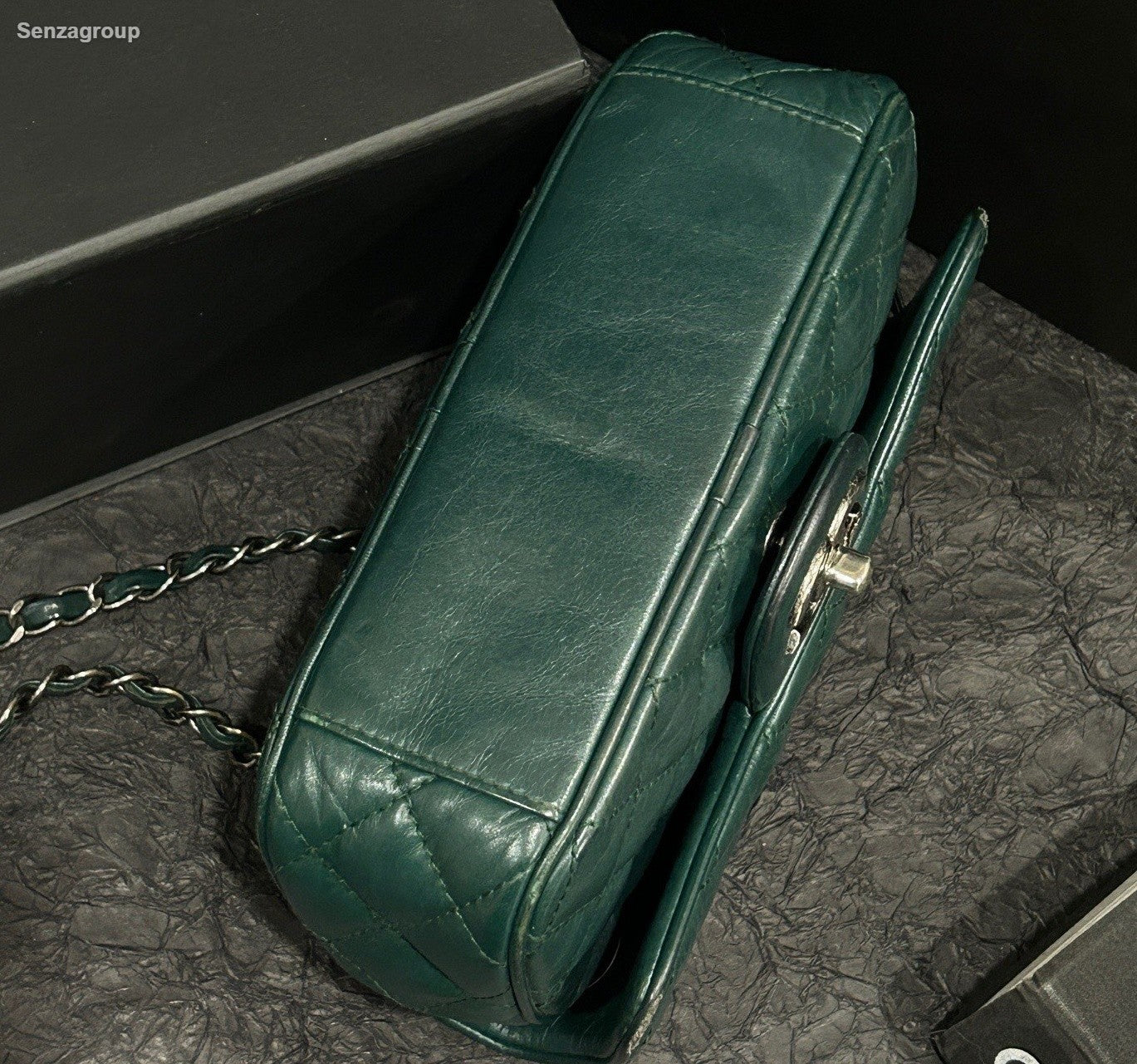 Chanel Diamond Mini Chain Shoulder Bag Crossbody Green Silver Women Classic