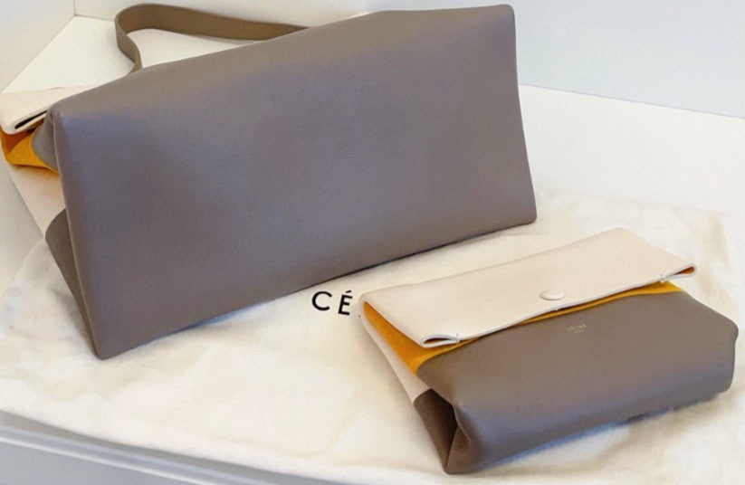 Celine All Soft Shoulder Bag White Yellow Used Women Classic Designer