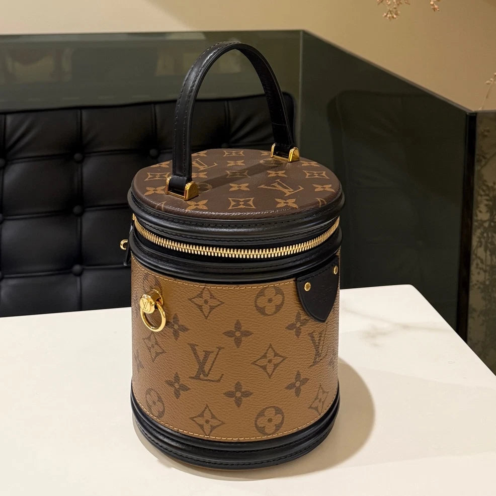 Louis Vuitton Monogram Speedy Cube Bag Brown Gold Buckle Women's