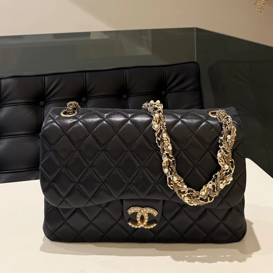 Chanel Classic Flap Black Quilted Gold Chain Shoulder Bag