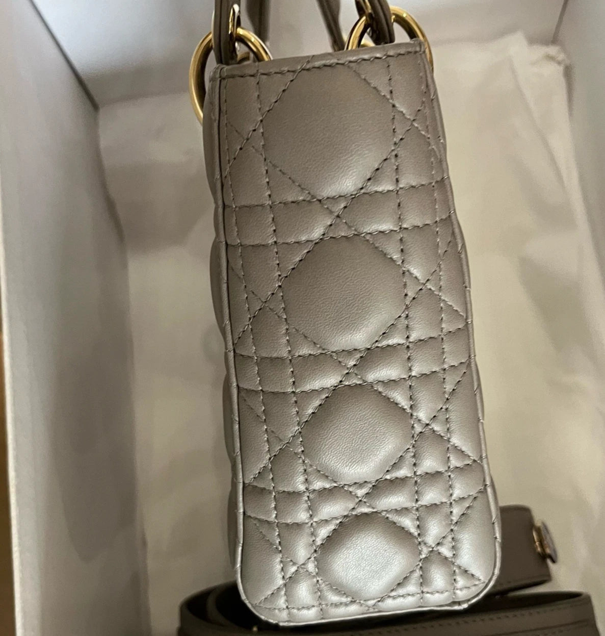 Christian Dior Lady Dior My ABC Dior PM Lambskin Gray Top Handle Bag Women