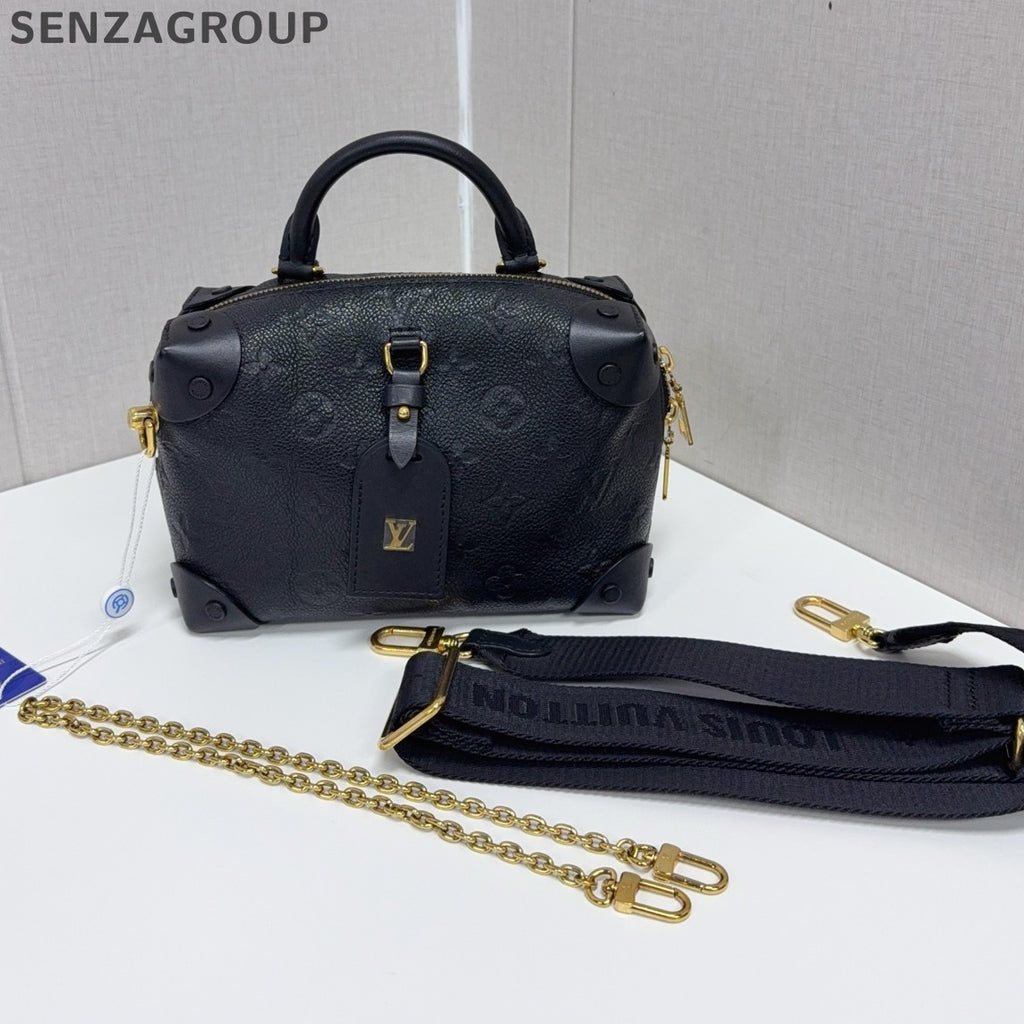 Louis Vuitton Petite Malle Chain Shoulder Bag Black Gold Women's Classic