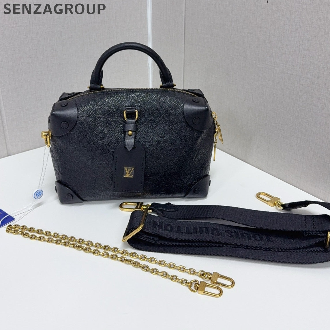 Louis Vuitton Petite Malle Chain Shoulder Bag Black Gold Women's Classic