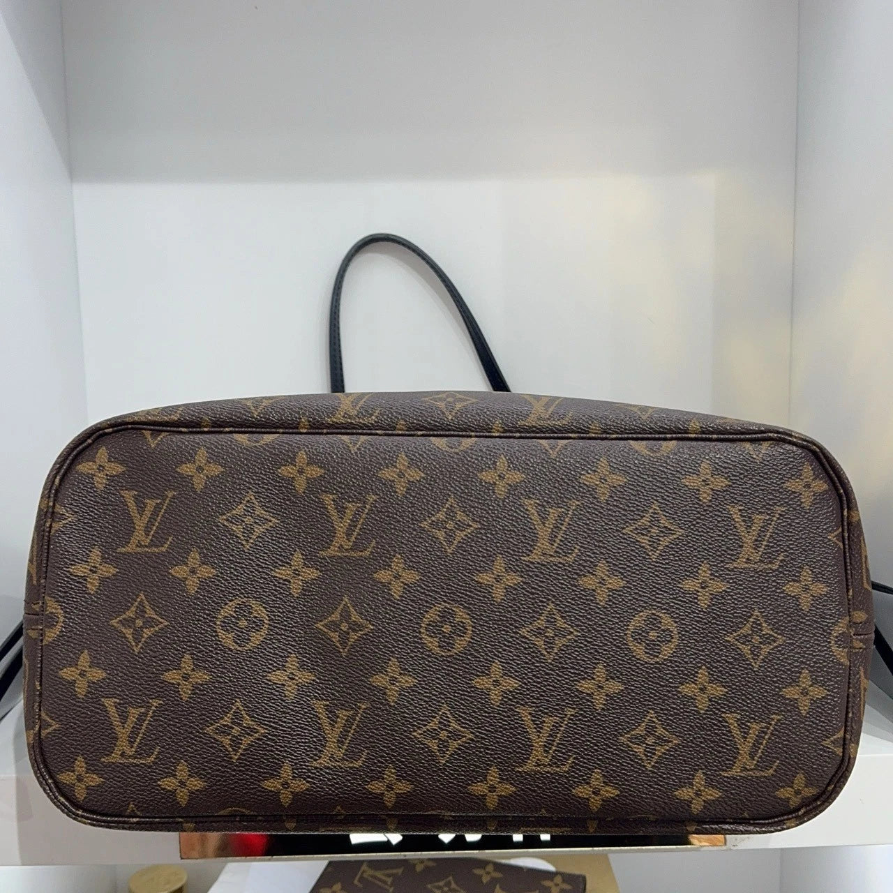 Louis Vuitton Neverfull Monogram Canvas Black Leather Tote Shoulder Bag