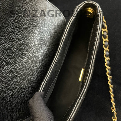 Chanel CC Logo Saddle Bag Black Gold Chain Shoulder Crossbody Bag
