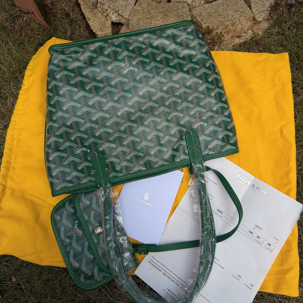 Goyard Tote Mini Top Handle Shoulder Bag Green Silver Used Women Classic