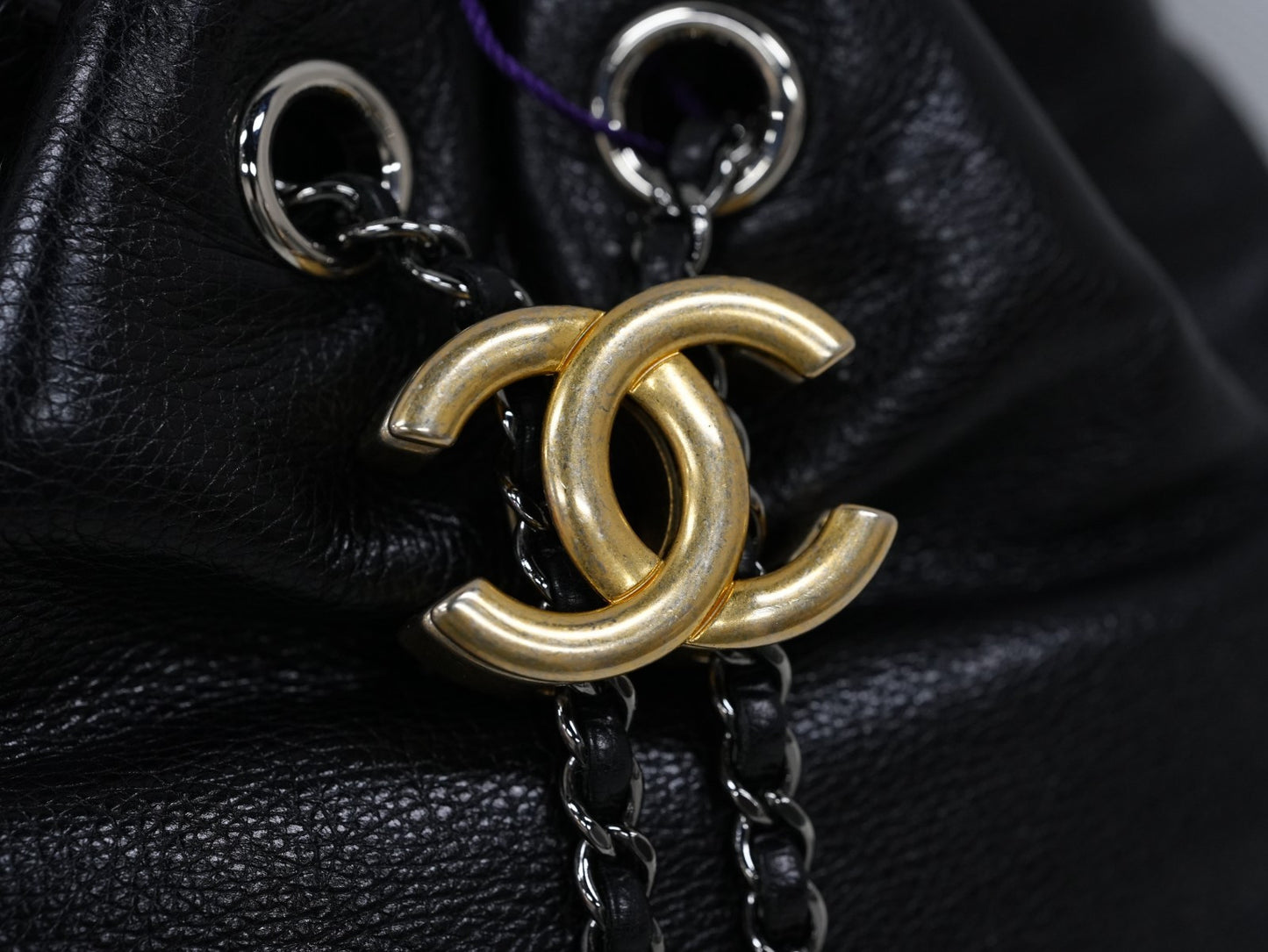 Chanel Calfskin Chain Drawstring Bucket Black Gold Silver Women Classic Fashion