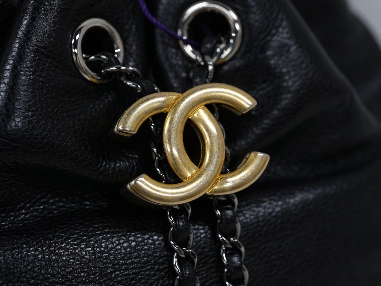 Chanel Calfskin Chain Drawstring Bucket Black Gold Silver Women Classic Fashion