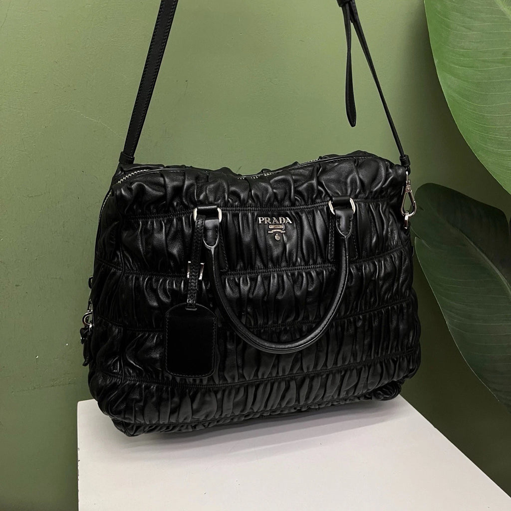 Prada Tote Bag 2ways Black Silver Hardware Crossbody Bag Excellent