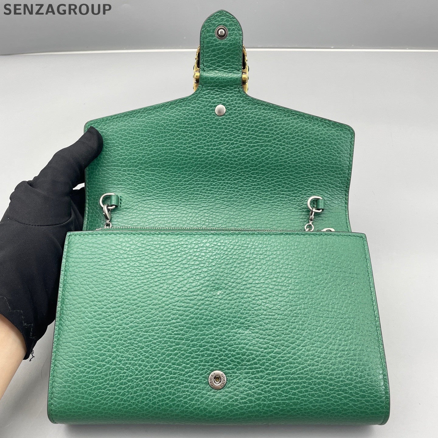 Gucci Dionysus WOC Chain Shoulder Crossbody Bag Green Silver Women Classic