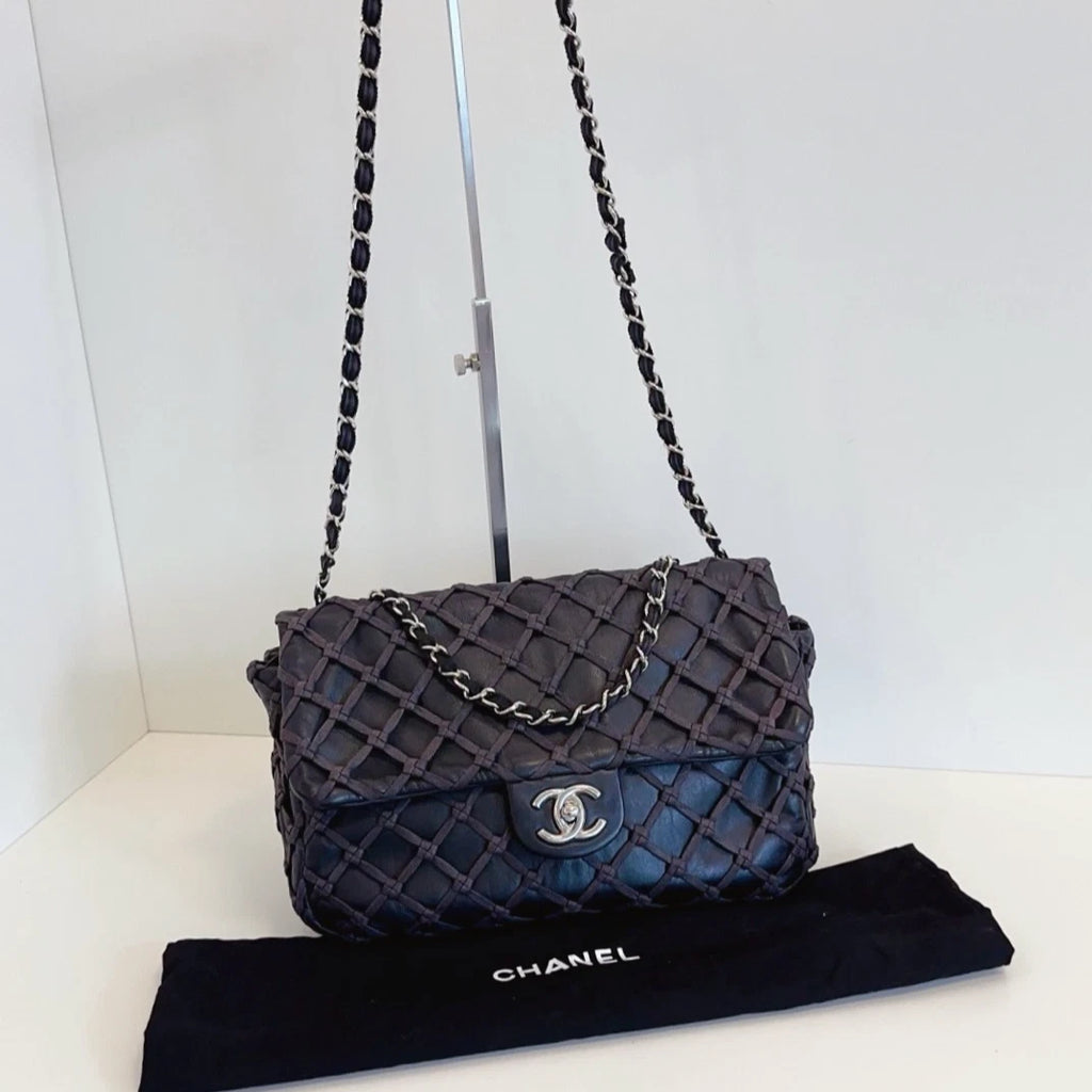 Chanel Classic Flap Jumbo Chain Shoulder Crossbody Black Silver Women