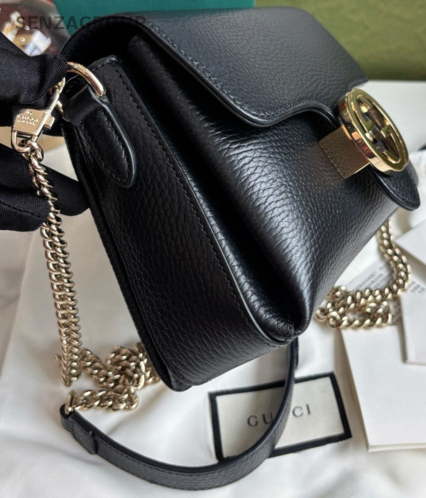 Gucci GG Chain Strap Shoulder bag Crossbody Black Gold Almost Brand NEW Women