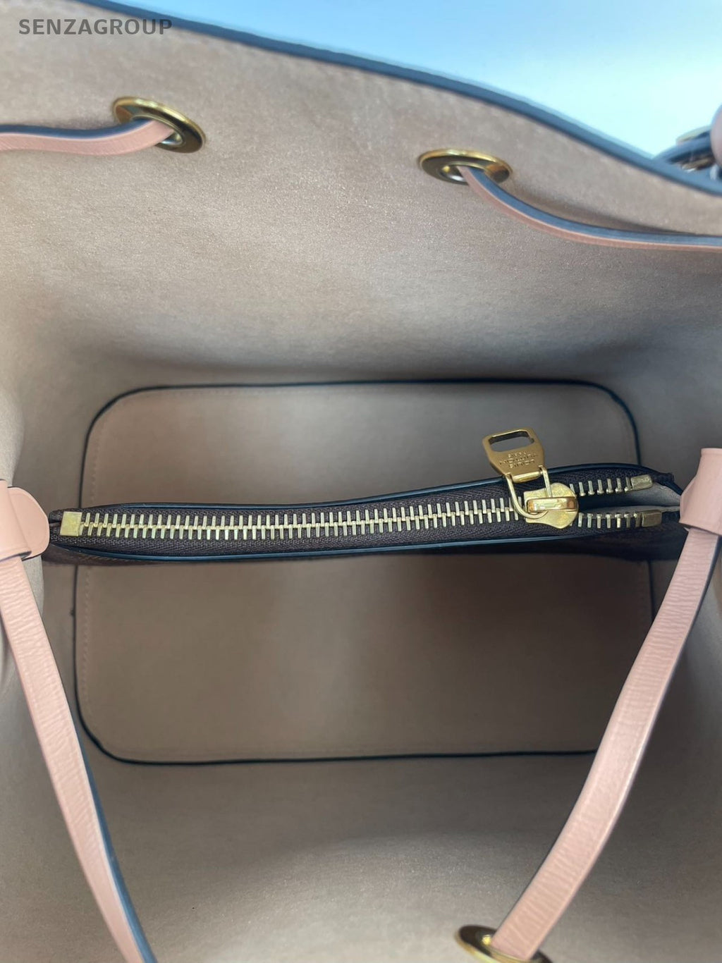 #001 - Louis Vuitton NéoNoé Pink Interior Damier Bucket Bag MM Brown Canvas YY73