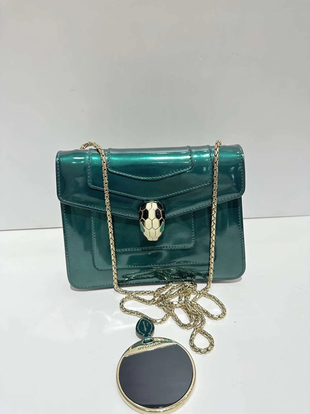 Bvlgari Serpenti Small Green Patent Shoulder Crossbody Bag For Women