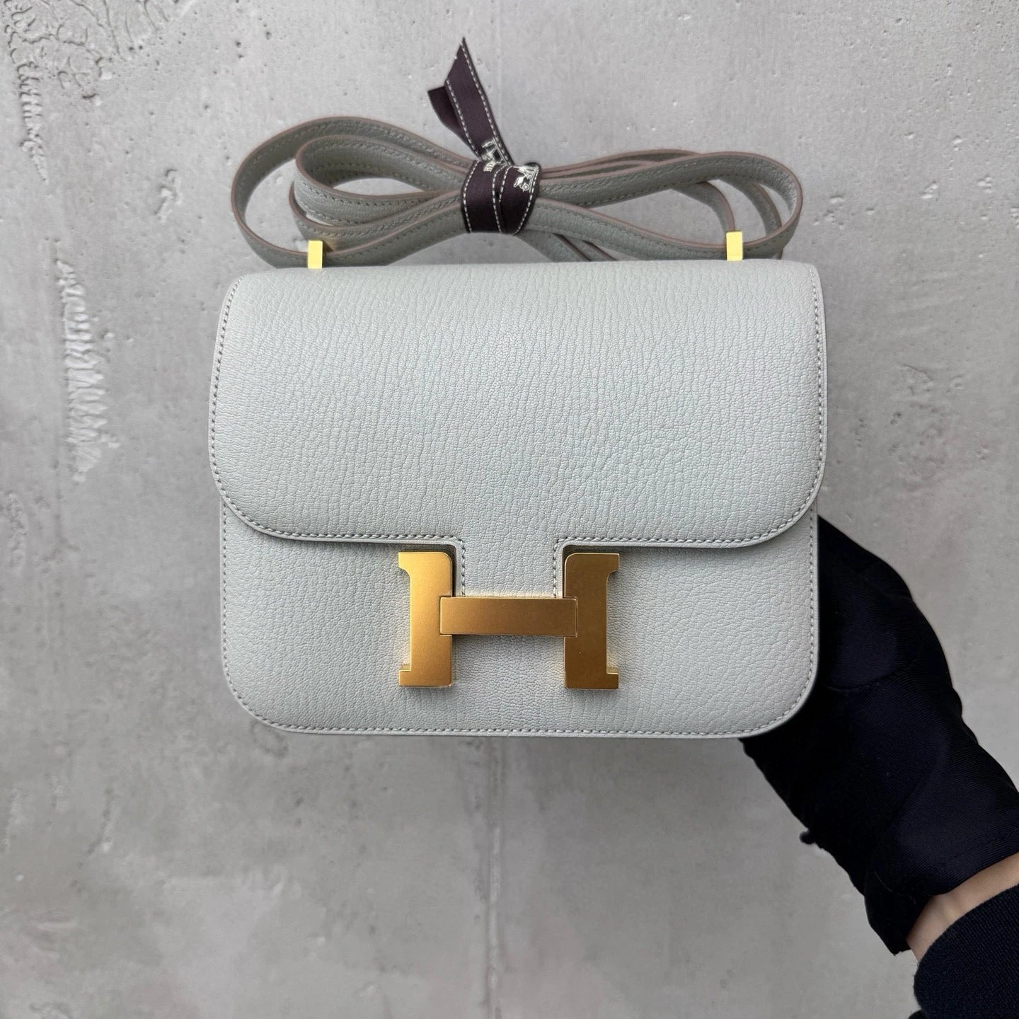 Hermes Constance19 Goat Leather Shoulder Bag For Women Gray Gold Hardware