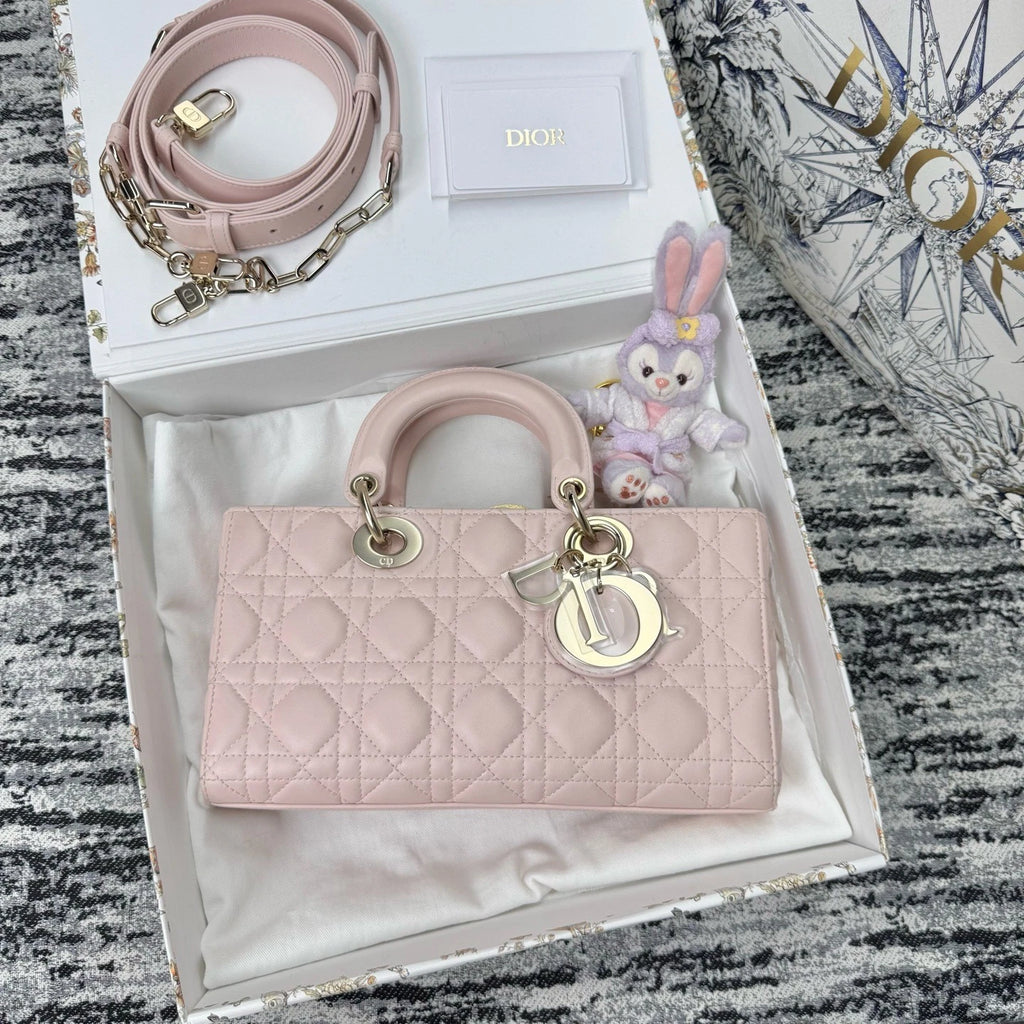 New Dior Calfskin Djoy Medium Lady Dior Pink Shoulder Bag For Women