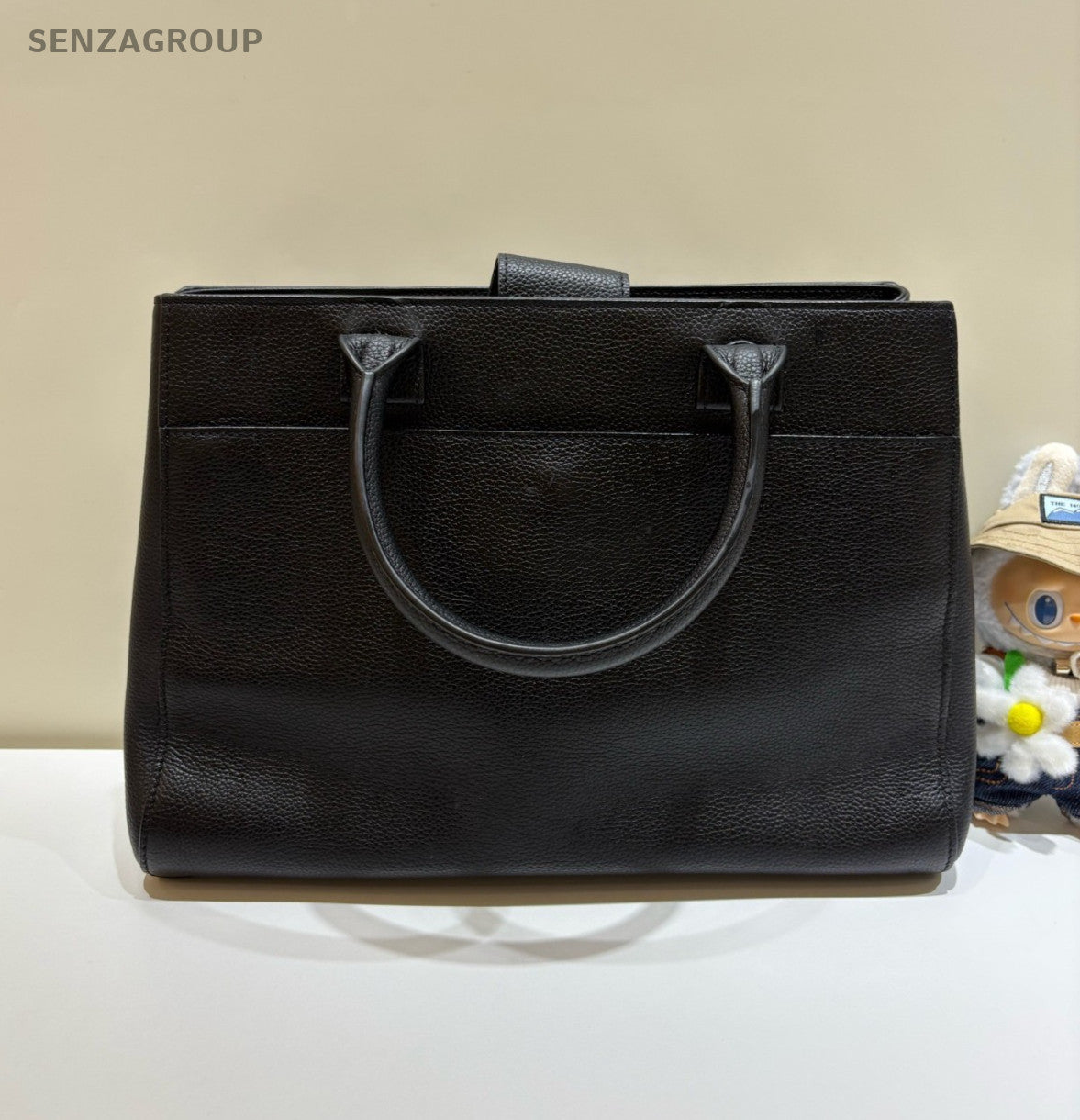 CHANEL Cerf Tote Double Handle Black Gold Women Vintage