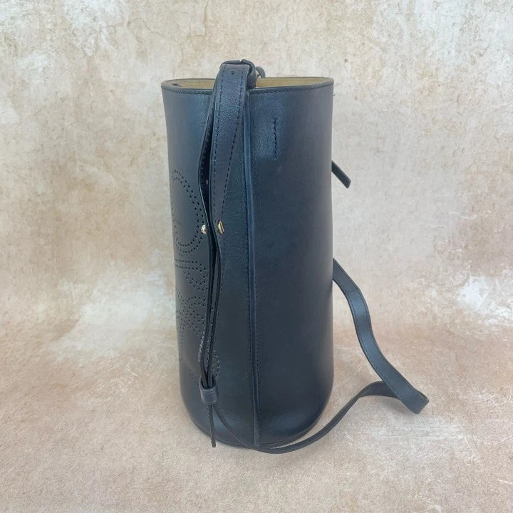 Loewe Black Leather Cutout Gate Bucket Crossbody Bag For Women