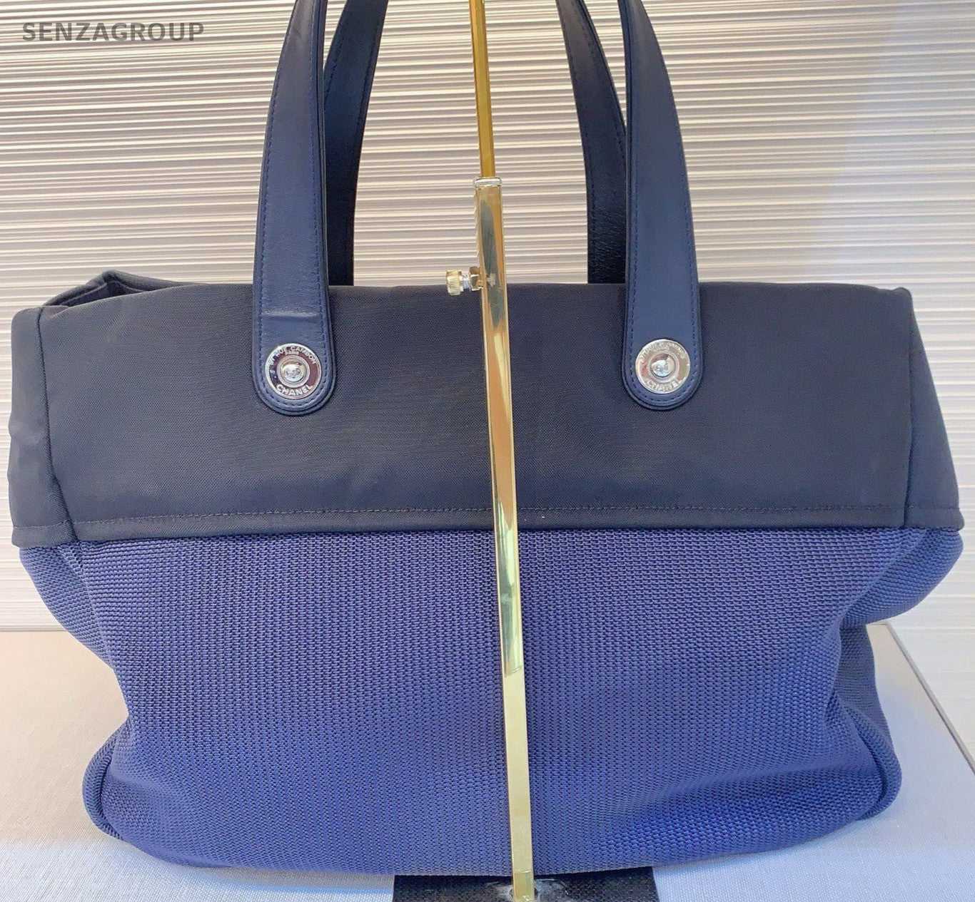 Chanel Diamond Pattern Beach Shoulder Bag Blue Silver Black Used Women Classic