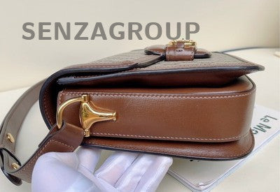 Gucci 1955 Horsebit Medium Brown Gold Buckle Shoulder Bag Classic Women