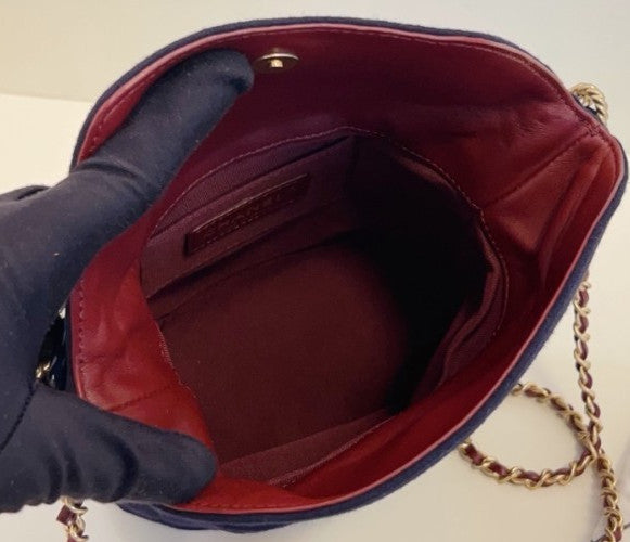 Chanel Bucket Chain Shoulder Bag Crossbody Blue Gold Women Classic Designer