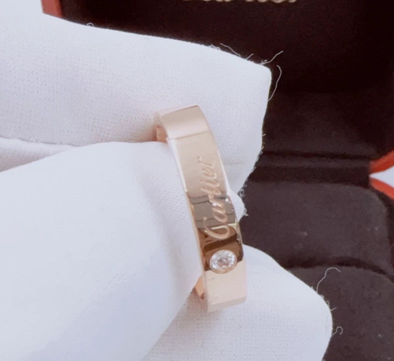 Cartier C DE Cartier 18k Rose Gold Band Ring with 1 Diamond EU56/US7.5